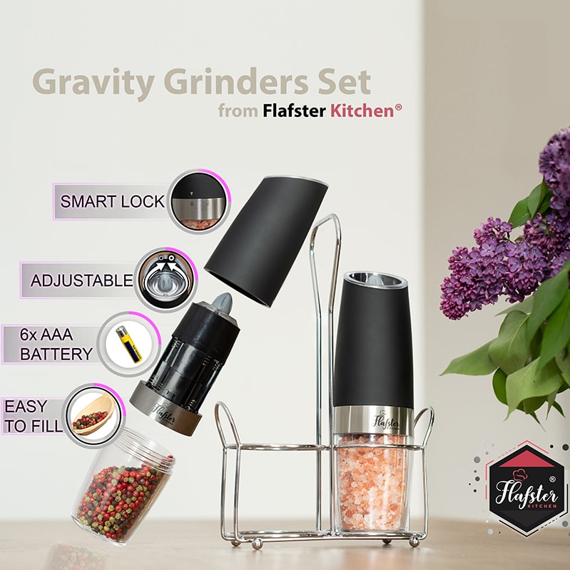 Kitchen Electric Salt and Pepper Grinder Set , Automatic Pepper Mill AAA  Battery