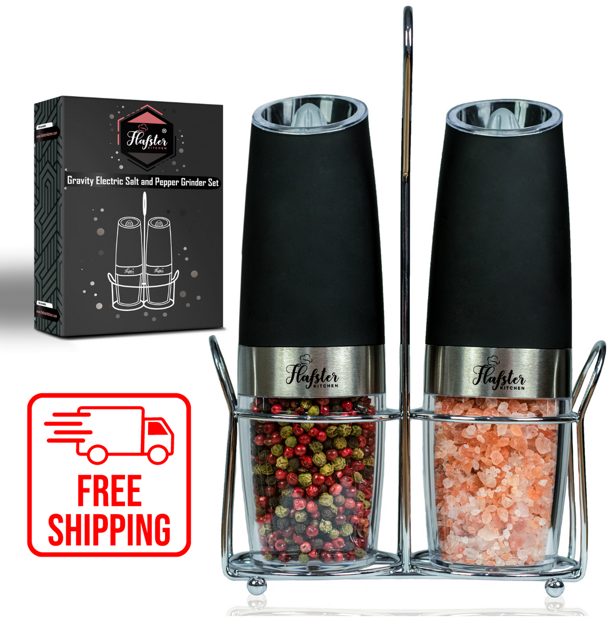 Gravity Electric Salt and Pepper Grinder Set, Black by Flafster Kitchen