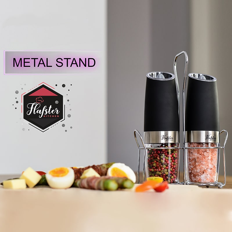 Metal Stand with Wood tray for Button Grinders by Flafster Kitchen