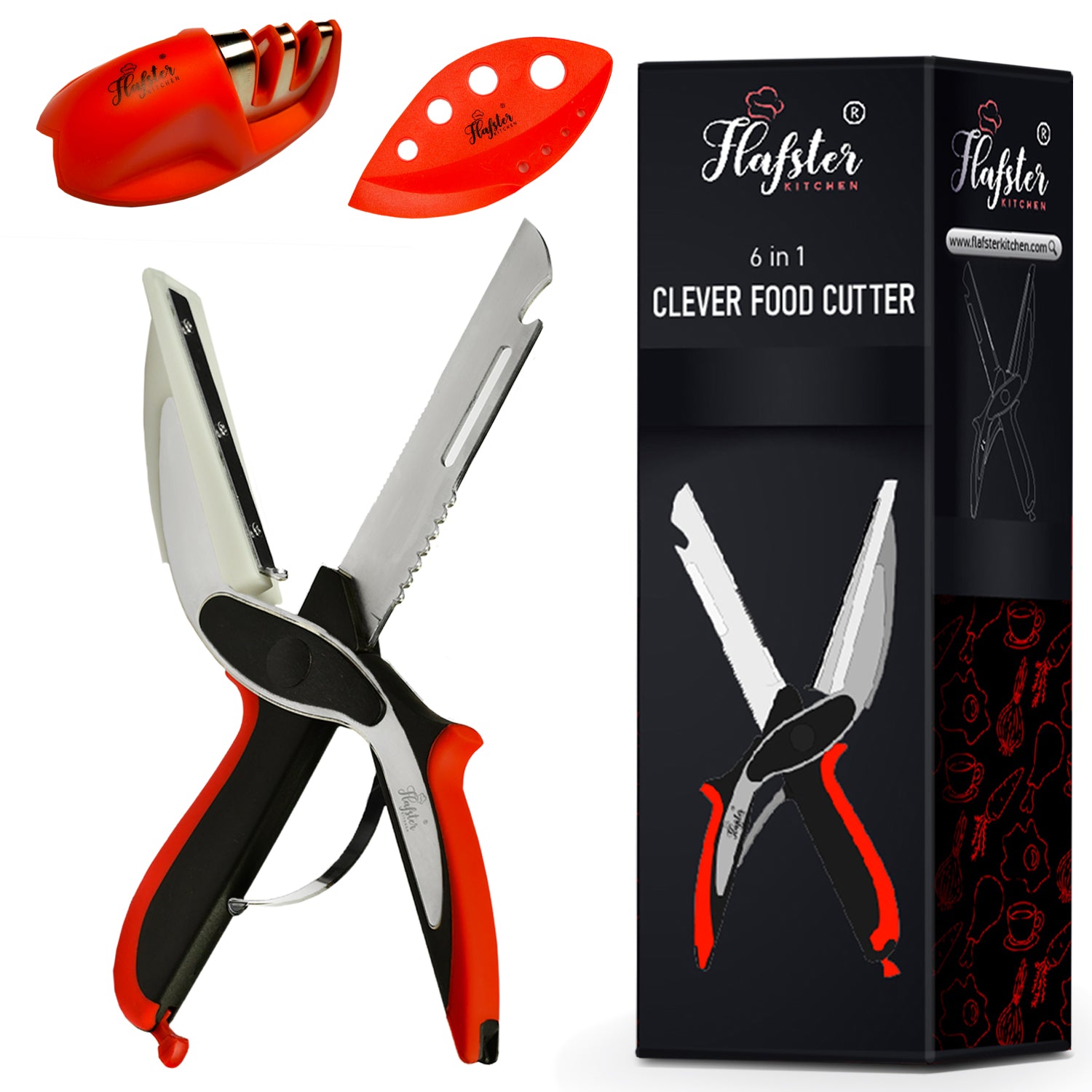 Kitchen Food Cutter- Kitchen Scissors 6 in 1 - Knife Sharpener and Her –  Flafster Kitchen