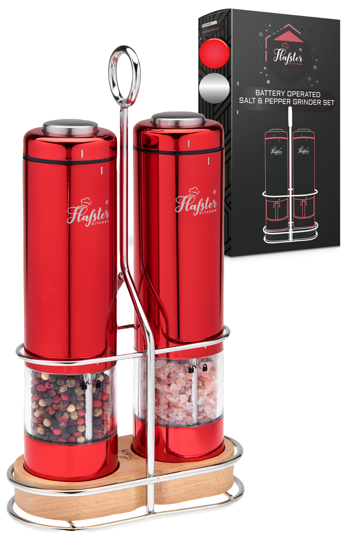 Flafster Kitchen Electric Pepper Grinder - Battery Powered Stainless Steel  Salt or Pepper Mill - Silver