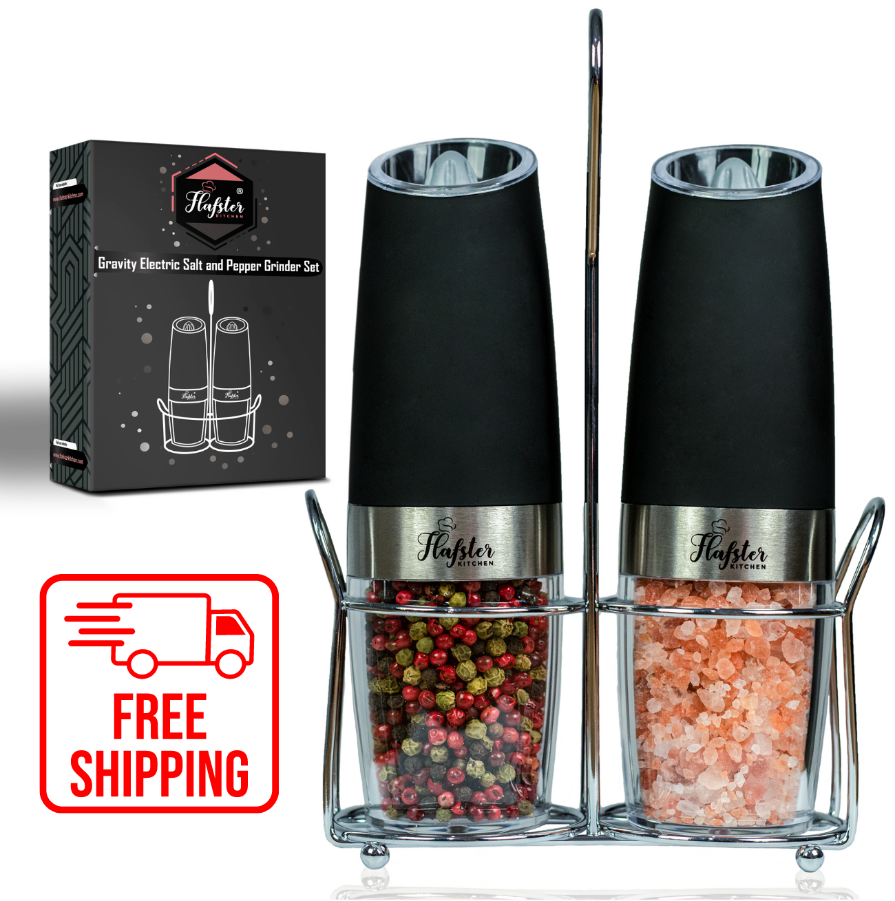 FRANIKAI Electric Salt and Pepper Grinder, Gravity Pepper Mill, Batter