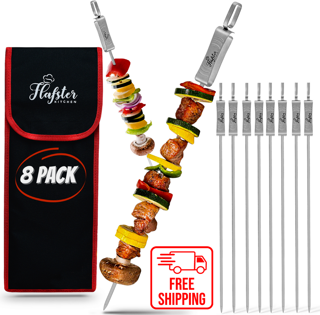 Kebob Skewers BBQ Skewers Flat Stainless Steel Skewers for Grilling Shish Kabob Skewers Flafster Kitchen
